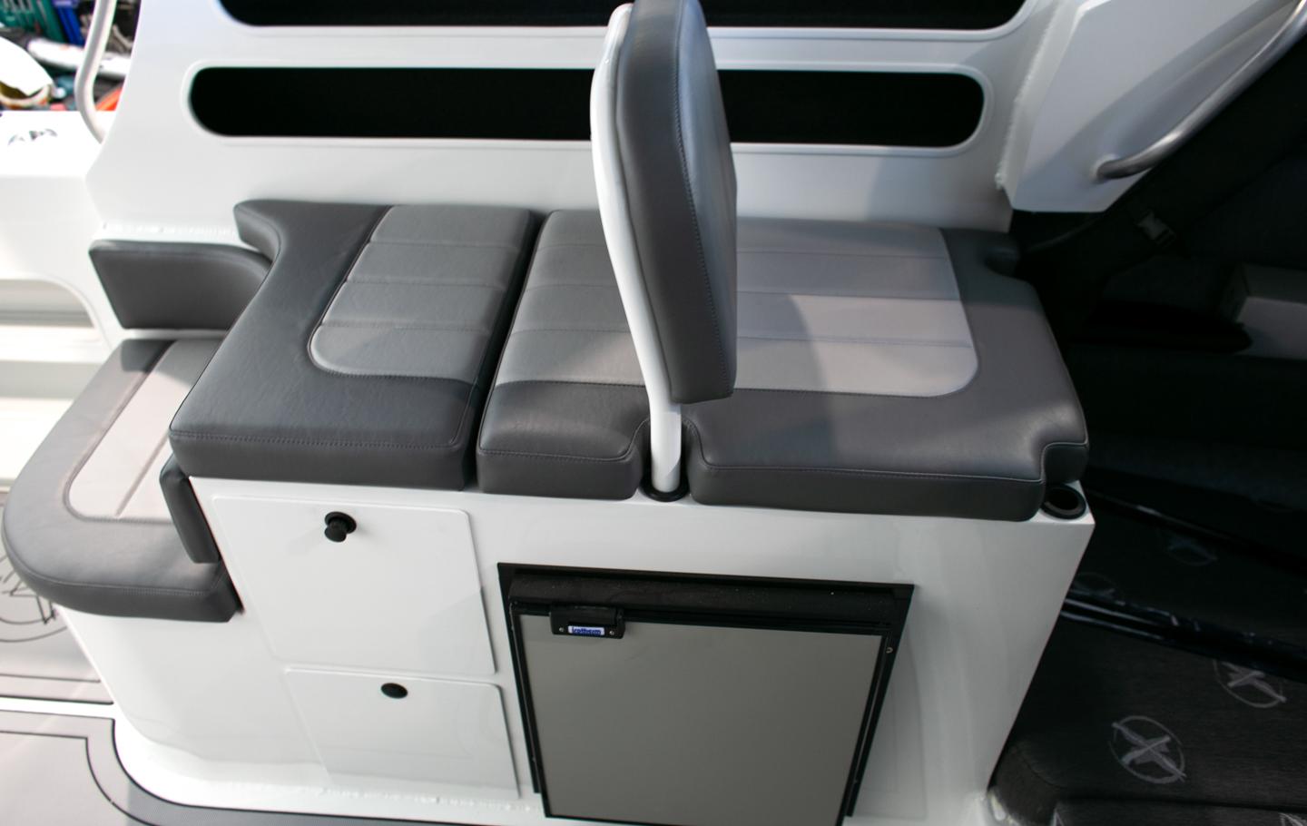 Full Length Seating Module with Drawers, Fridge and Top Entry Storage